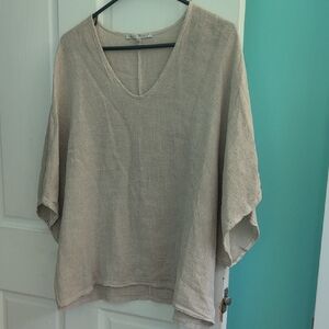 Tempo Paris Light Beige V-Neck Linen Blouse